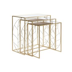 DKD Home Decor Komplet 3 miz DKD Home Decor 65 x 35 x 65 cm Zrcalo Zlata kovina