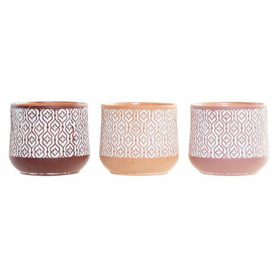 DKD Home Decor Lonček DKD Home Decor Brown Terracotta Coral (14 x 14 x 12,4 cm) (3 kosi)
