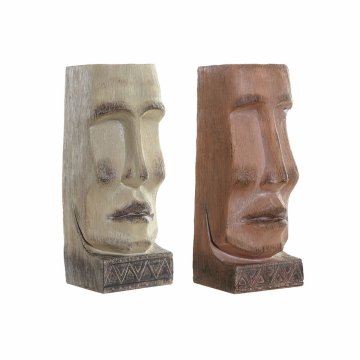 DKD Home Decor Lonček DKD Home Decor Face Beige Resin Terracotta (2 kosa) (14,5 x 15,5 x 39 cm)