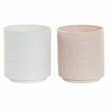 DKD Home Decor Lonček DKD Home Decor porcelan roza bela (14 x 14 x 15,5 cm) (2 kosa)