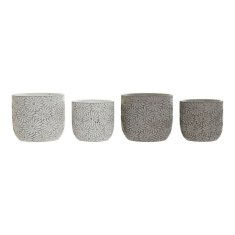DKD Home Decor Komplet loncev DKD Home Decor Grey Cement White Flowers Shabby Chic (2 enoti) (17 x 17 x 15 cm)