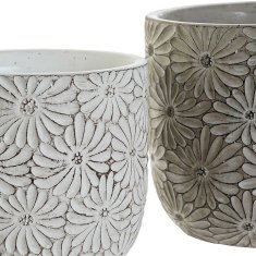 DKD Home Decor Komplet loncev DKD Home Decor Grey Cement White Flowers Shabby Chic (2 enoti) (17 x 17 x 15 cm)