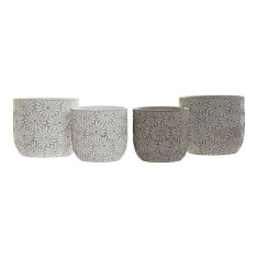 DKD Home Decor Komplet loncev DKD Home Decor Grey Cement White Flowers Shabby Chic (2 enoti) (17 x 17 x 15 cm)