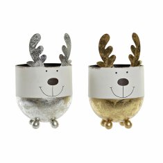 DKD Home Decor Lonček DKD Home Decor Golden Metal Silver White Reindeer (2 kosa) (11 x 11 x 18 cm)