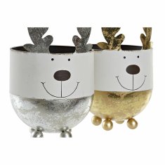 DKD Home Decor Lonček DKD Home Decor Golden Metal Silver White Reindeer (2 kosa) (11 x 11 x 18 cm)