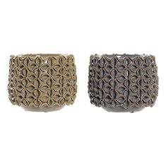 DKD Home Decor Lonček DKD Home Decor Brown Lilac Stoneware Modern (16 x 16 x 14 cm) (2 enoti)