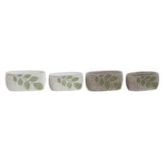 DKD Home Decor Komplet loncev DKD Home Decor Cement Bela Zelena Svetlo siva Orientalski list rastline (25 x 14 x 11 cm) (2 enoti)