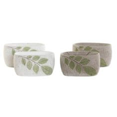 DKD Home Decor Komplet loncev DKD Home Decor Cement Bela Zelena Svetlo siva Orientalski list rastline (25 x 14 x 11 cm) (2 enoti)