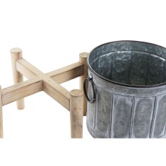 DKD Home Decor Lonček DKD Home Decor Metal Brown Dark grey Pinewood (26 x 26 x 34 cm) (2 enoti)