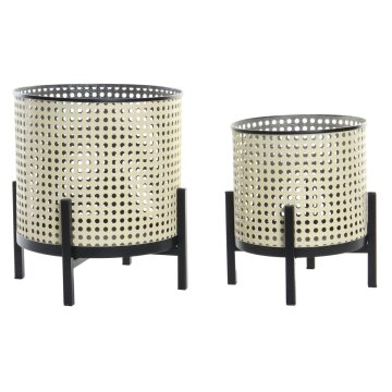 DKD Home Decor Komplet loncev DKD Home Decor Črna kovina, kremasta moderna (28 x 28 x 30 cm)