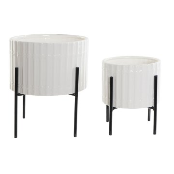 DKD Home Decor Komplet loncev DKD Home Decor Keramika Črna Kovina Bela (13,5 x 13,5 x 16 cm)