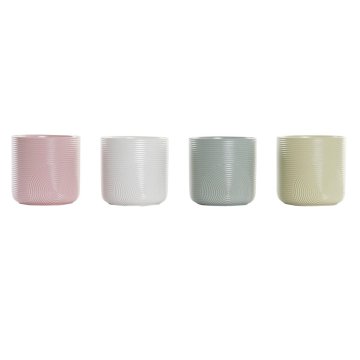DKD Home Decor Lonček DKD Home Decor Pink Mint White Yellow Stoneware (13 x 13 x 13 cm) (4 enote)