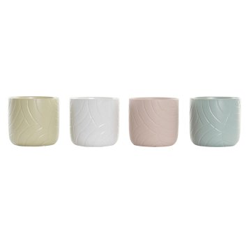 DKD Home Decor Lonček DKD Home Decor Pink Mint White Yellow Stoneware List rastline (13,7 x 13,7 x 12,8 cm) (4 enote)
