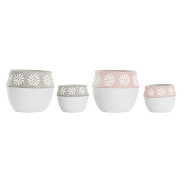 DKD Home Decor Komplet loncev DKD Home Decor Grey Pink Cement White Flowers (18 x 18 x 15,8 cm) (2 enoti)