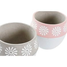 DKD Home Decor Komplet loncev DKD Home Decor Grey Pink Cement White Flowers (18 x 18 x 15,8 cm) (2 enoti)