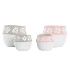 DKD Home Decor Komplet loncev DKD Home Decor Grey Pink Cement White Flowers (18 x 18 x 15,8 cm) (2 enoti)