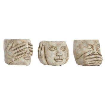 DKD Home Decor Lonček DKD Home Decor Face Cement svetlo siva 3 enote (17 x 17 x 15 cm)
