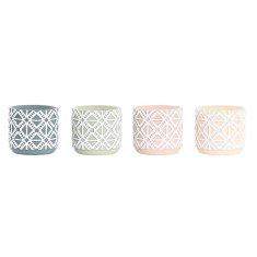 DKD Home Decor Sadilnik DKD Home Decor Modra roza oranžna oranžna cement zelena Boho (16,5 x 16,5 x 15,5 cm) (4 enote)