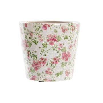 DKD Home Decor Lonček DKD Home Decor Bela zelena bordo cvetje Stoneware Shabby Chic (14 x 14 x 13 cm)