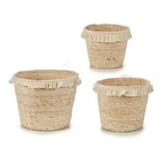 Gift Decor Lonček za sadike Bež tkanina Slama Naravna rjava (3 kosi)