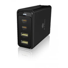 IcyBox IB-PS104-PD 4-portni 100W USB potovalni polnilnik s Power Delivery 3.0 in GaN podporo (EU, UK, ZDA vtičnica)