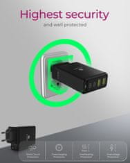 IcyBox IB-PS104-PD 4-portni 100W USB potovalni polnilnik s Power Delivery 3.0 in GaN podporo (EU, UK, ZDA vtičnica)