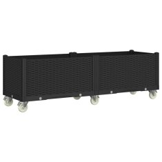 Vidaxl Cvetlično korito s kolesi črno 160x50x54 cm PP
