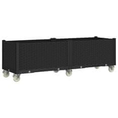 Vidaxl Cvetlično korito s kolesi črno 160x50x54 cm PP