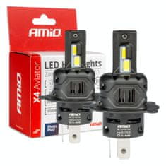 AMIO LED avtomobilske žarnice x4 serije aviator h4 6500k canbus amio-03763