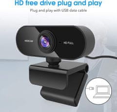 Netscroll Full HD spletna kamera z visokokakovostnim mikrofonom za zmanjšanje šuma in samodejno korekcijo, USB vtičnica, vrtljivo podnožje za 360°, za namizne in prenosne računalnike, videoklice in igre,WebStar