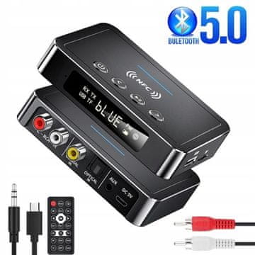 BergMont Transmiter bluetooth 5.0 adapter avdio , avto, HiFi, oddajnik in sprejemnik NFC, AUX, Chinch, Jack, FM/TX/RX, črna
