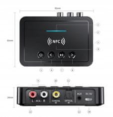 BergMont Transmiter bluetooth 5.0 adapter avdio , avto, HiFi, oddajnik in sprejemnik NFC, AUX, Chinch, Jack, FM/TX/RX, črna
