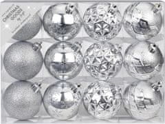 LAALU.cz Komplet 12 okraskov: okrogli srebrni mix 6 cm