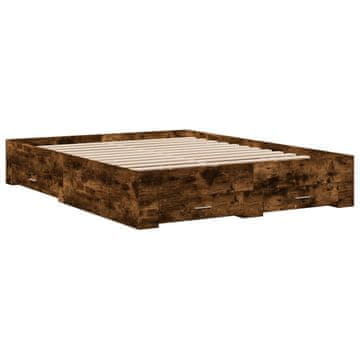 Vidaxl Posteljni okvir s predali dimljen hrast 150x200 cm inž. les