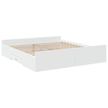 Vidaxl Posteljni okvir s predali bel 200x200 cm inženirski les
