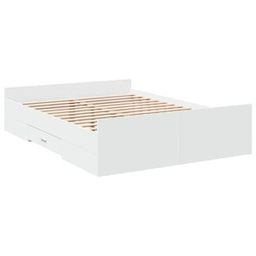 Vidaxl Posteljni okvir s predali bel 135x190 cm inženirski les