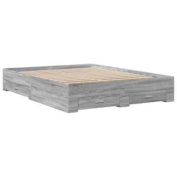 Vidaxl Posteljni okvir s predali siva sonoma 150x200 cm inženirski les