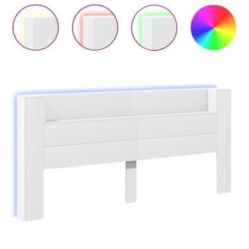 Vidaxl Omarica za vzglavje postelje LED bela 220x16,5x103,5 cm