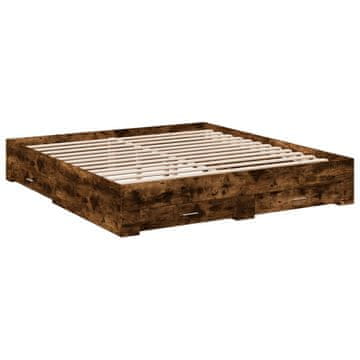 Vidaxl Posteljni okvir s predali dimljen hrast 180x200 cm inž. les