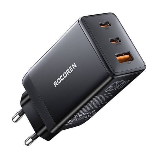 slomart Rocoren GaN Pro 65W omrežni polnilnik, 2x USB-C, USB (črn)