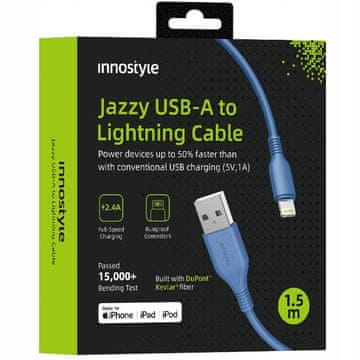 Innostyle INNOSTYLE JAZZY USB LIGHTNING MFI KABEL ZA HITRO POLNJENJE ZA IPHONE KEVLAR 2M MODRA