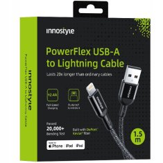 Innostyle INNOSTYLE POWERFLEX USB LIGHTNING MFI KABEL ZA HITRO POLNJENJE ZA IPHONE KEVLAR 2M ČRN