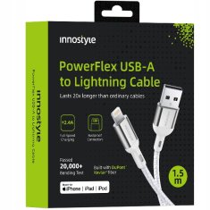 Innostyle INNOSTYLE POWERFLEX USB LIGHTNING MFI KABEL ZA HITRO POLNJENJE ZA IPHONE KEVLAR 2M SREBRN