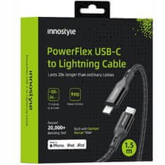 Innostyle Innostyle Powerflex Usb-C Lightning Mfi Kabel Za Hitro Polnjenje Za Iphone Kevlar 2M Črn