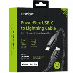 Innostyle INNOSTYLE POWERFLEX USB-C LIGHTNING MFI KABEL ZA HITRO POLNJENJE ZA IPHONE KEVLAR 2M ČRN