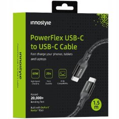 Innostyle INNOSTYLE POWERFLEX USB-C KABEL ZA HITRO POLNJENJE ZA IPHONE SAMSUNG 3A 60W KEVLAR 2M ČRN
