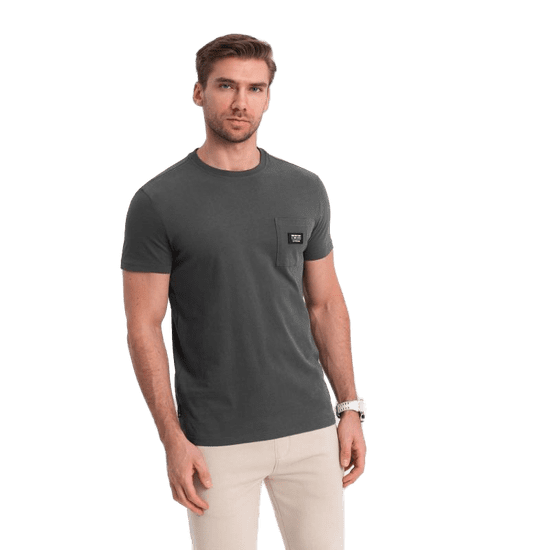 OMBRE Moška majica za prosti čas z žepom z našitkom V11 OM-TSCT-0109 grafitna MDN125248