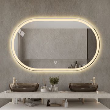S6 Steklarstvo Šest LED ogledalo S612A , 100x60cm, ovalno kopalniško LED ogledalo, 3 barve LED, dimmer, antifog