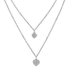 Silvego Dvojna srebrna ogrlica z obeskom v obliki srca z briljantnim cirkonijem MSS165N
