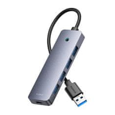 BASEUS Vozlišče 4v1 Baseus UltraJoy Lite 15cm USB-A do 4x USB 3.0 + USB-C 5V (sivo)